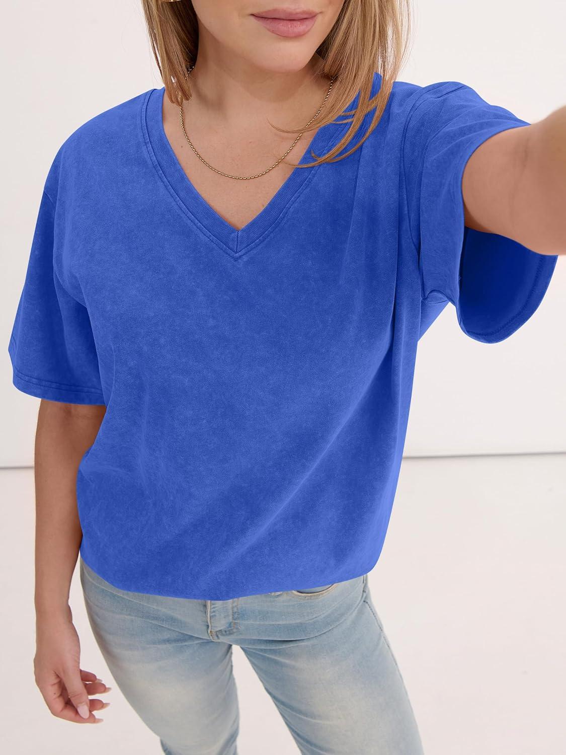 imageANRABESS Womens Oversized Acid Washed TShirt Short Sleeve Vintage Casual V Neck Tops 2026 Summer Basic Tee Trendy ClothesBlue