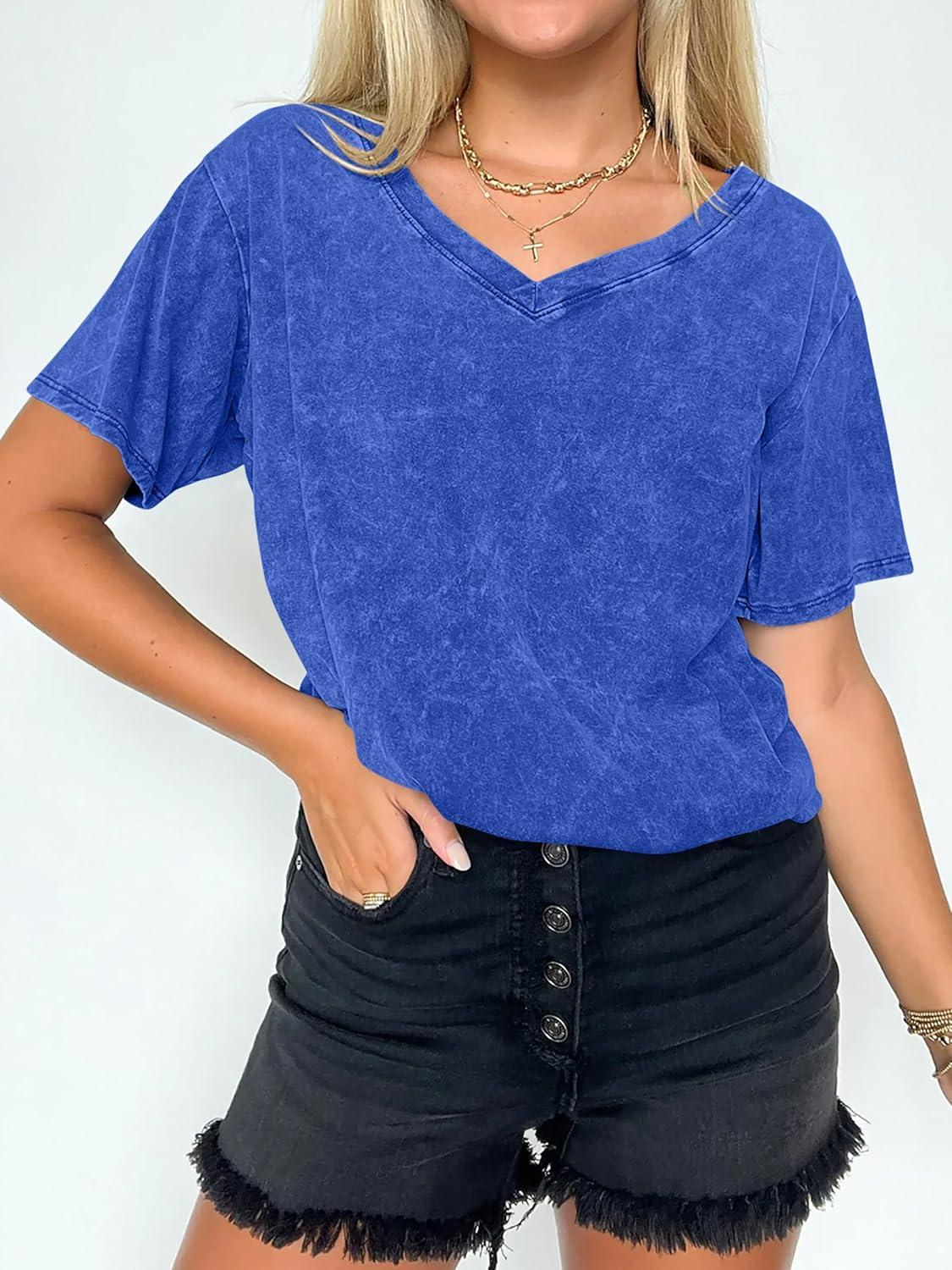 imageANRABESS Womens Oversized Acid Washed TShirt Short Sleeve Vintage Casual V Neck Tops 2026 Summer Basic Tee Trendy ClothesBlue