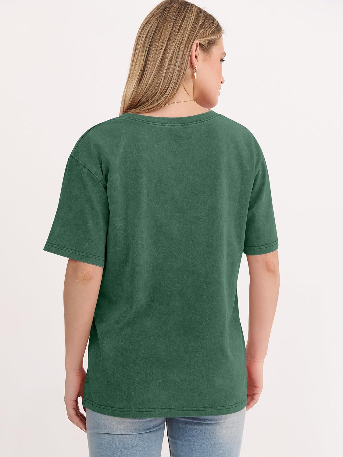 imageANRABESS Womens Oversized Acid Washed TShirt Short Sleeve Vintage Casual V Neck Tops 2026 Summer Basic Tee Trendy ClothesDark Green