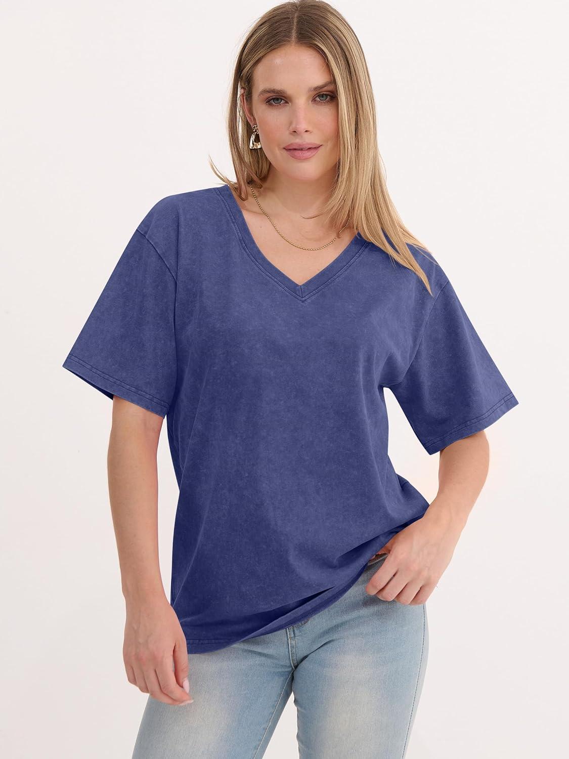 imageANRABESS Womens Oversized Acid Washed TShirt Short Sleeve Vintage Casual V Neck Tops 2026 Summer Basic Tee Trendy ClothesDeed Blue