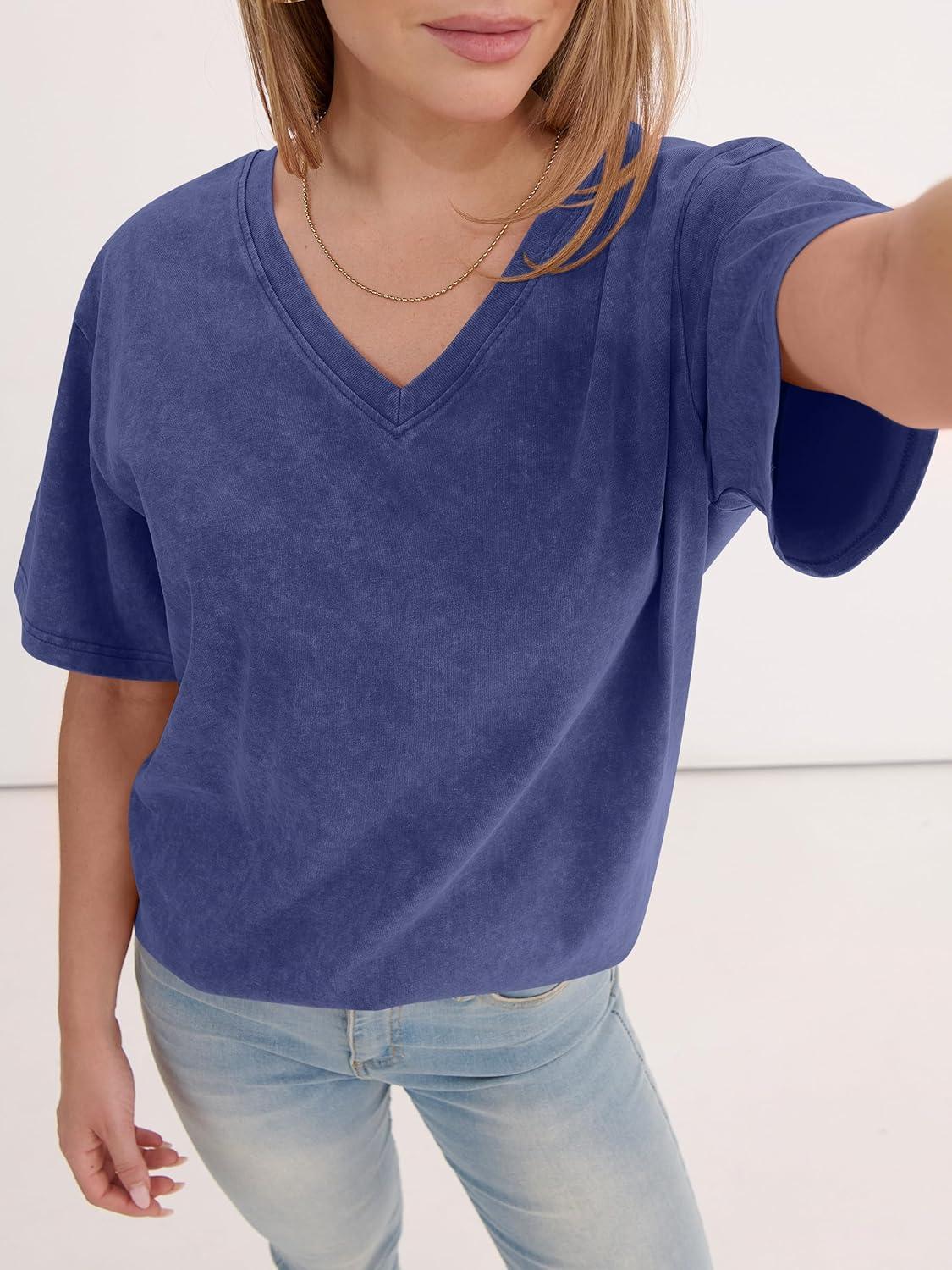imageANRABESS Womens Oversized Acid Washed TShirt Short Sleeve Vintage Casual V Neck Tops 2026 Summer Basic Tee Trendy ClothesDeed Blue
