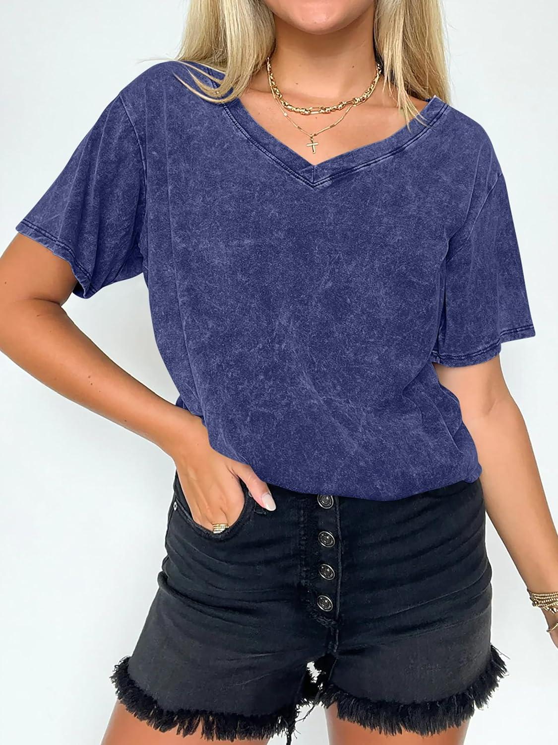 imageANRABESS Womens Oversized Acid Washed TShirt Short Sleeve Vintage Casual V Neck Tops 2026 Summer Basic Tee Trendy ClothesDeed Blue