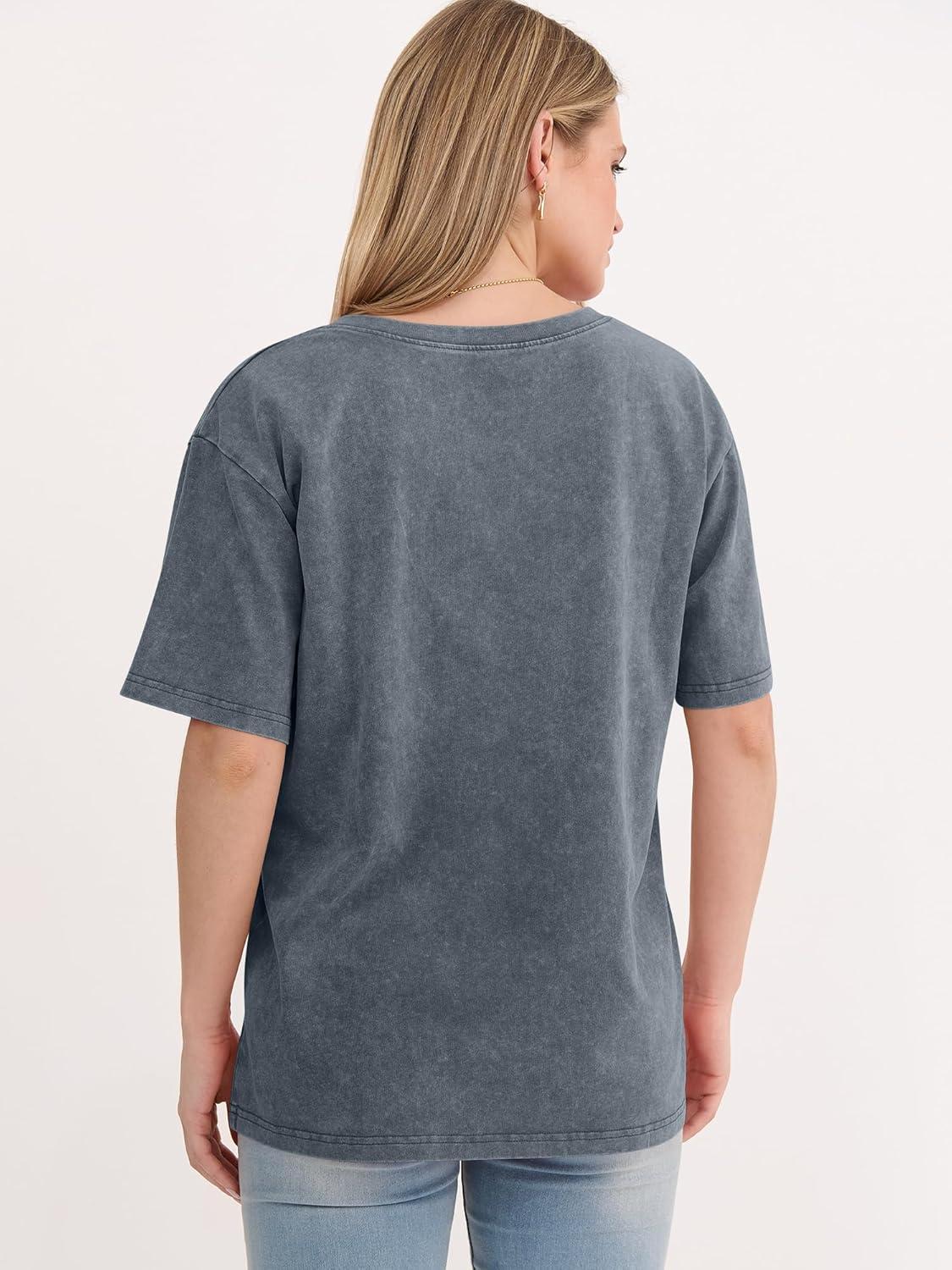imageANRABESS Womens Oversized Acid Washed TShirt Short Sleeve Vintage Casual V Neck Tops 2026 Summer Basic Tee Trendy ClothesGrey