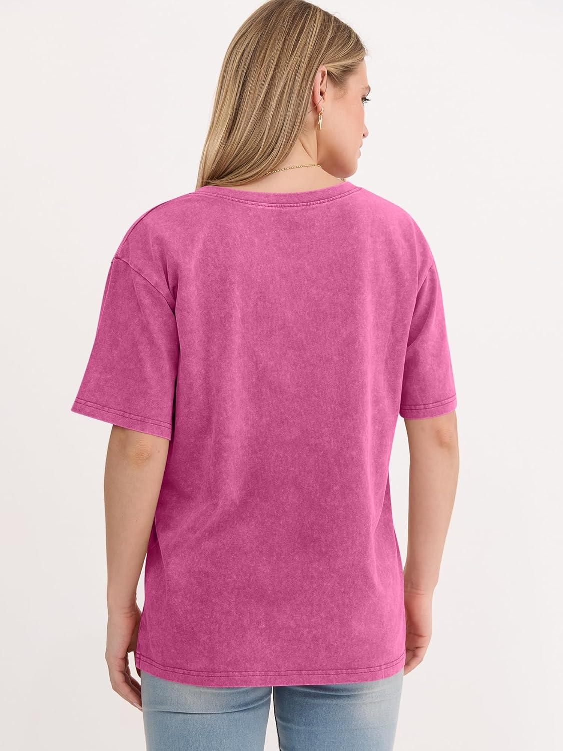 imageANRABESS Womens Oversized Acid Washed TShirt Short Sleeve Vintage Casual V Neck Tops 2026 Summer Basic Tee Trendy ClothesHot Pink