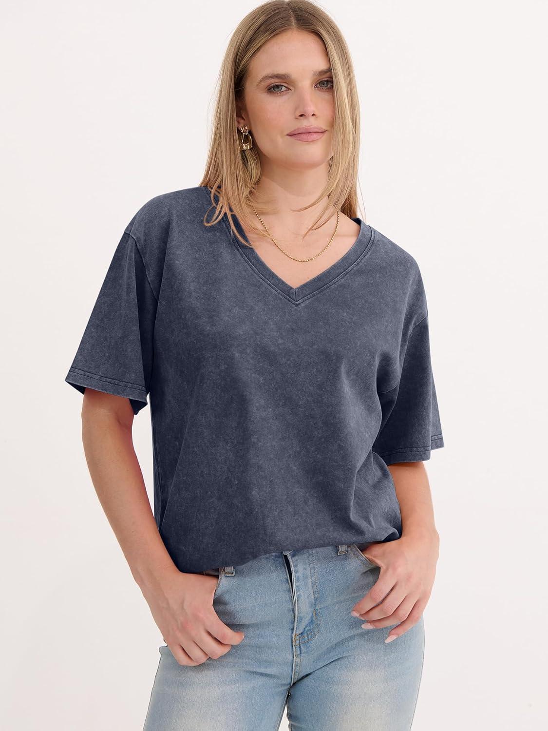 imageANRABESS Womens Oversized Acid Washed TShirt Short Sleeve Vintage Casual V Neck Tops 2026 Summer Basic Tee Trendy ClothesNavy Blue
