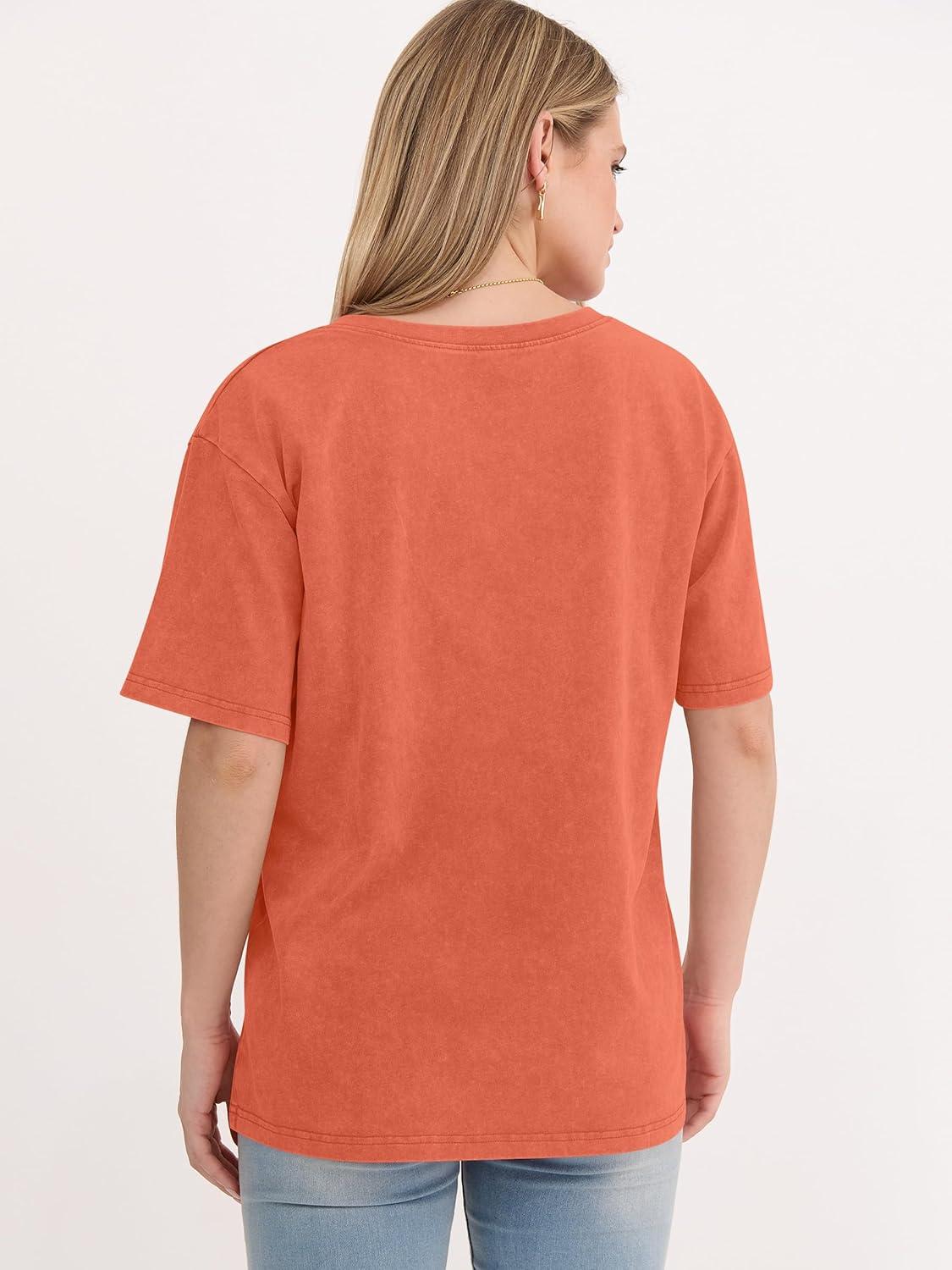 imageANRABESS Womens Oversized Acid Washed TShirt Short Sleeve Vintage Casual V Neck Tops 2026 Summer Basic Tee Trendy ClothesOrange