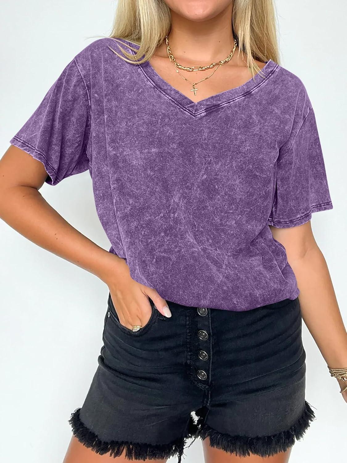 imageANRABESS Womens Oversized Acid Washed TShirt Short Sleeve Vintage Casual V Neck Tops 2026 Summer Basic Tee Trendy ClothesPurple