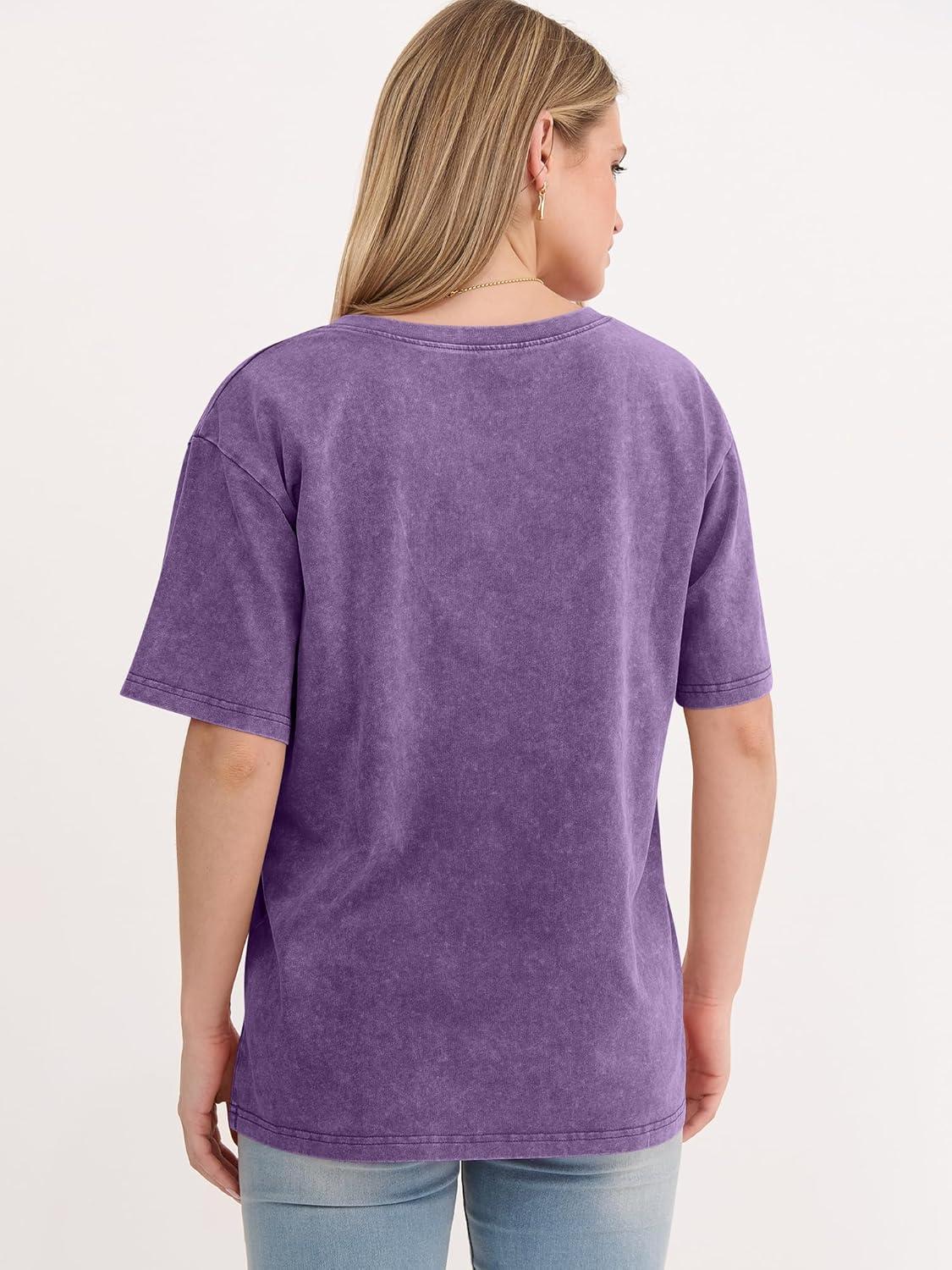 imageANRABESS Womens Oversized Acid Washed TShirt Short Sleeve Vintage Casual V Neck Tops 2026 Summer Basic Tee Trendy ClothesPurple