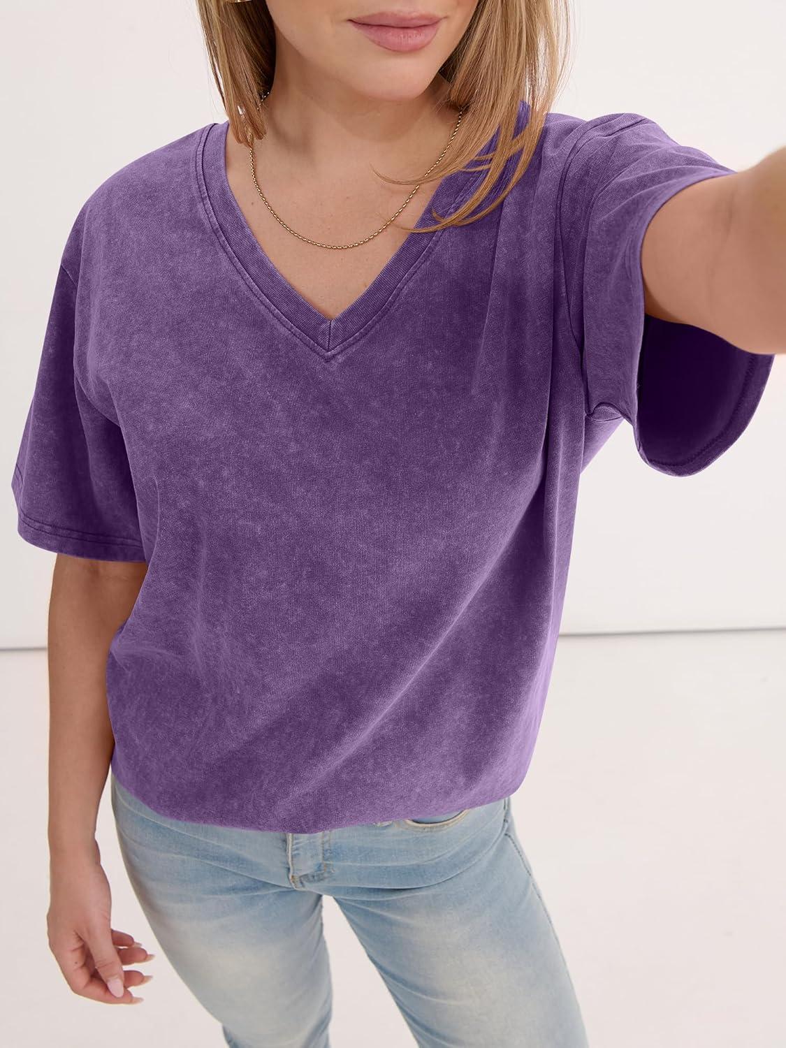 imageANRABESS Womens Oversized Acid Washed TShirt Short Sleeve Vintage Casual V Neck Tops 2026 Summer Basic Tee Trendy ClothesPurple