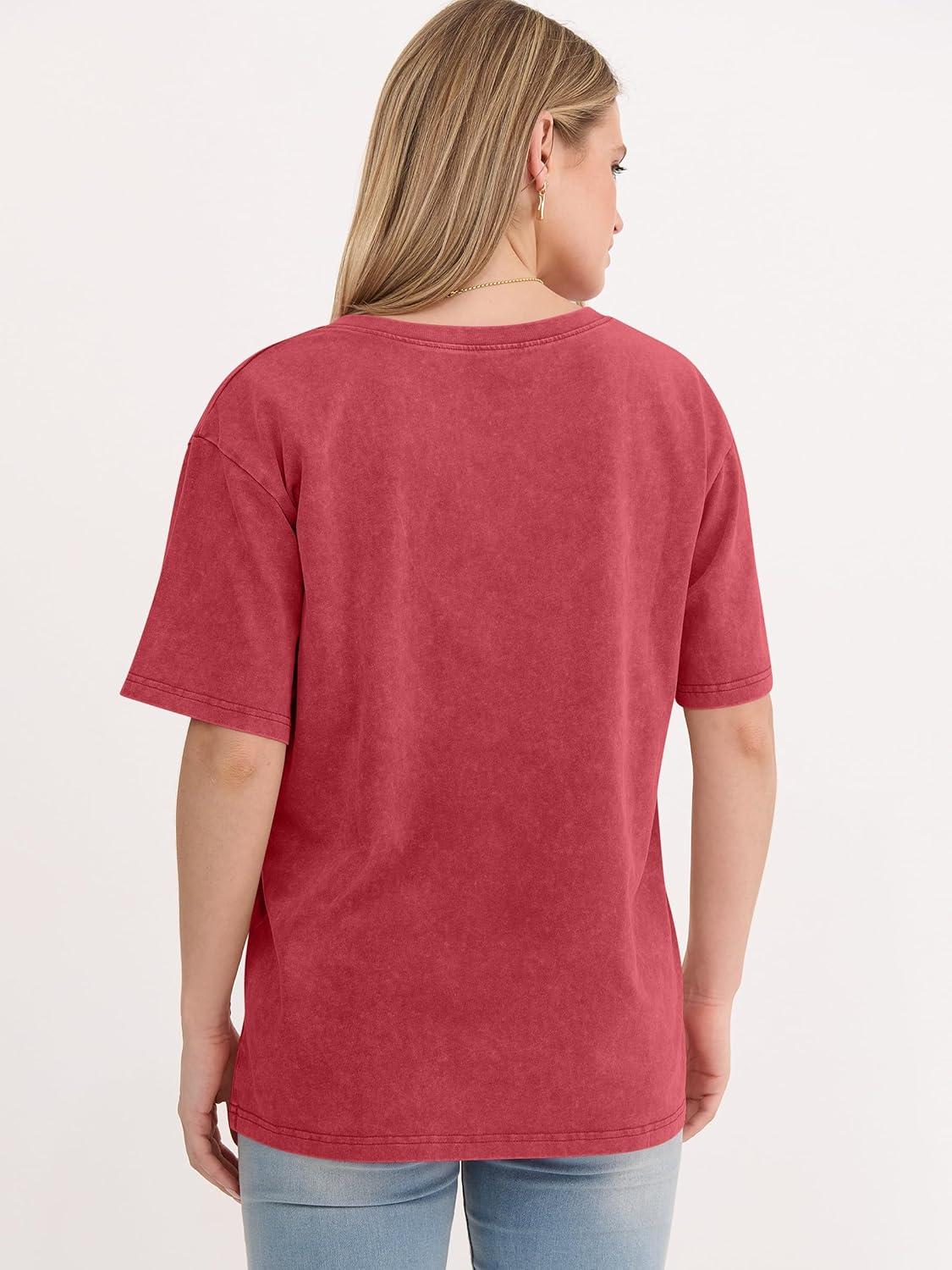 imageANRABESS Womens Oversized Acid Washed TShirt Short Sleeve Vintage Casual V Neck Tops 2026 Summer Basic Tee Trendy ClothesRed