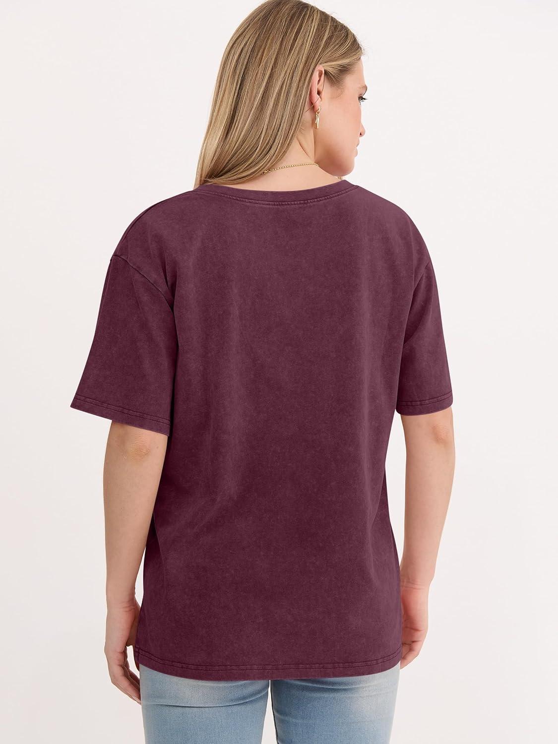 imageANRABESS Womens Oversized Acid Washed TShirt Short Sleeve Vintage Casual V Neck Tops 2026 Summer Basic Tee Trendy ClothesRed Brown