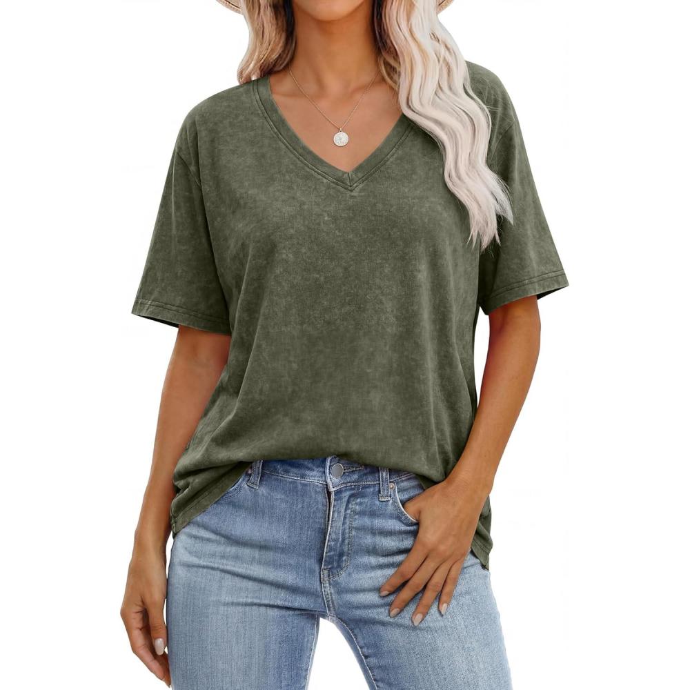 imageANRABESS Womens Oversized Acid Washed TShirt Short Sleeve Vintage Casual V Neck Tops 2026 Summer Basic Tee Trendy ClothesArmy Green