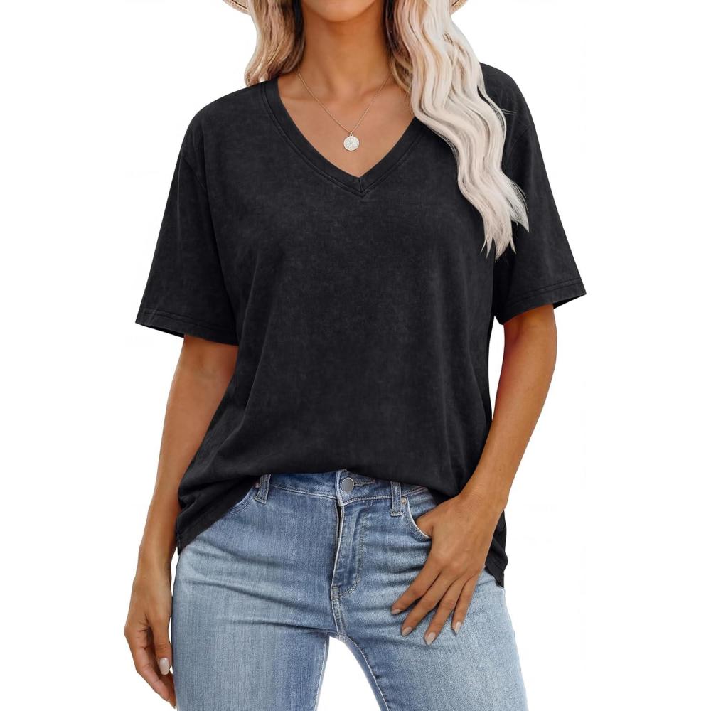 imageANRABESS Womens Oversized Acid Washed TShirt Short Sleeve Vintage Casual V Neck Tops 2026 Summer Basic Tee Trendy ClothesBlack