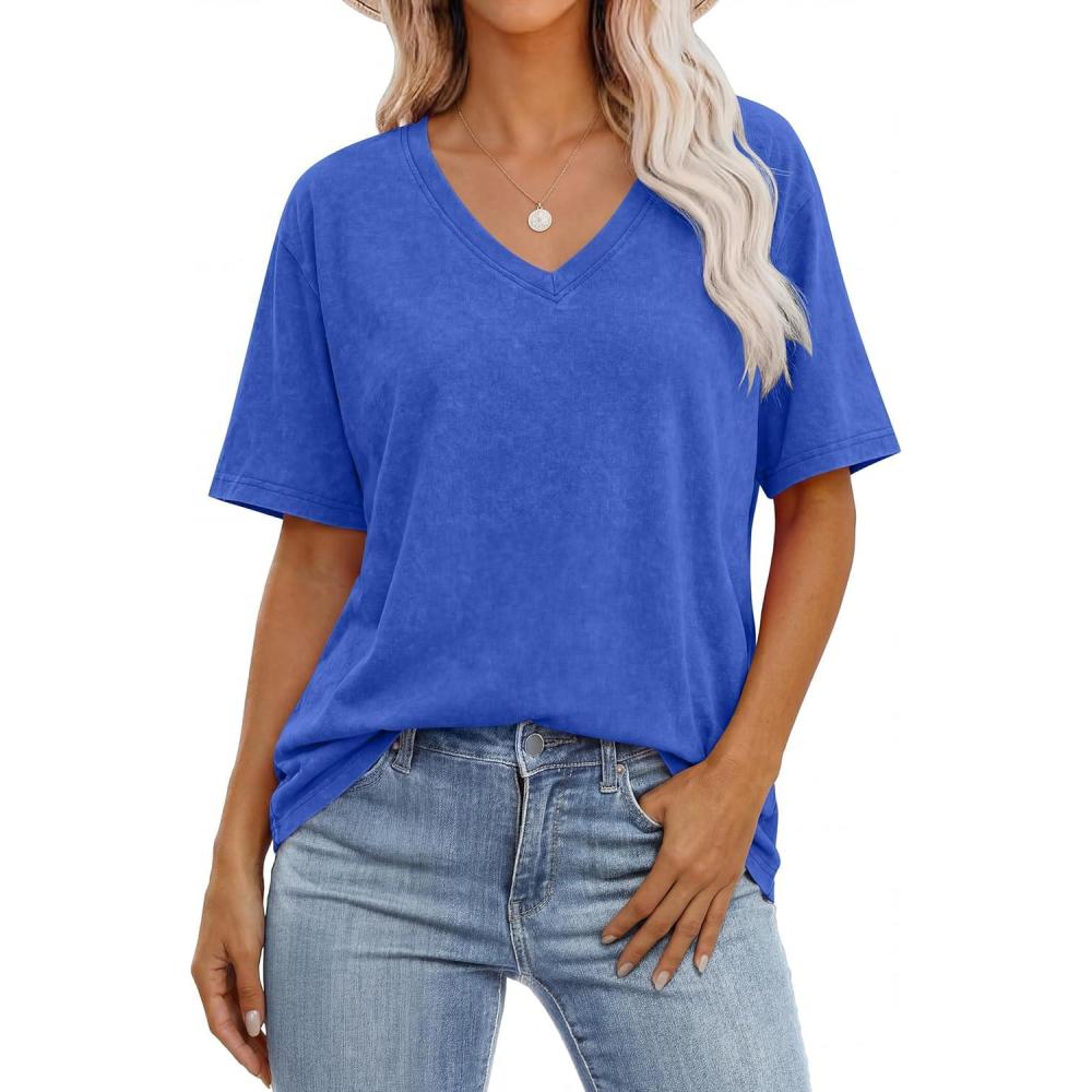 imageANRABESS Womens Oversized Acid Washed TShirt Short Sleeve Vintage Casual V Neck Tops 2026 Summer Basic Tee Trendy ClothesBlue