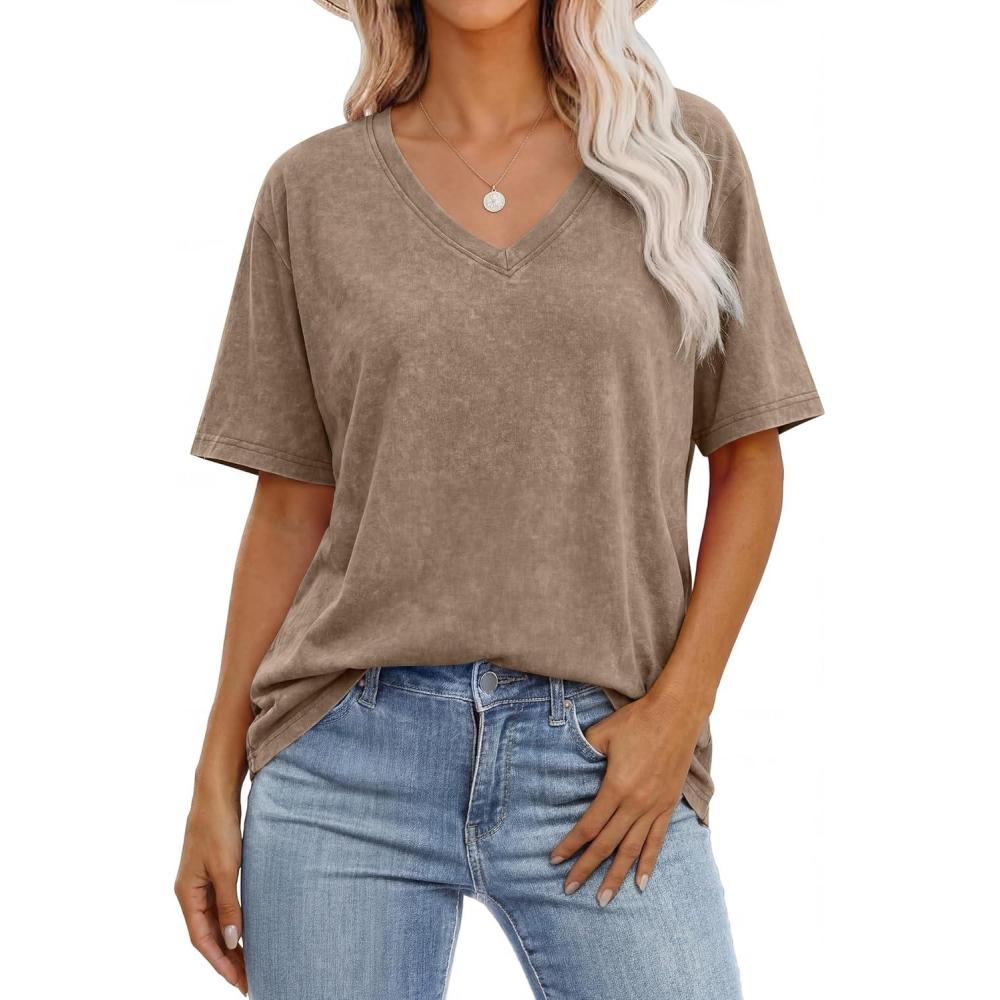 imageANRABESS Womens Oversized Acid Washed TShirt Short Sleeve Vintage Casual V Neck Tops 2026 Summer Basic Tee Trendy ClothesCoffee