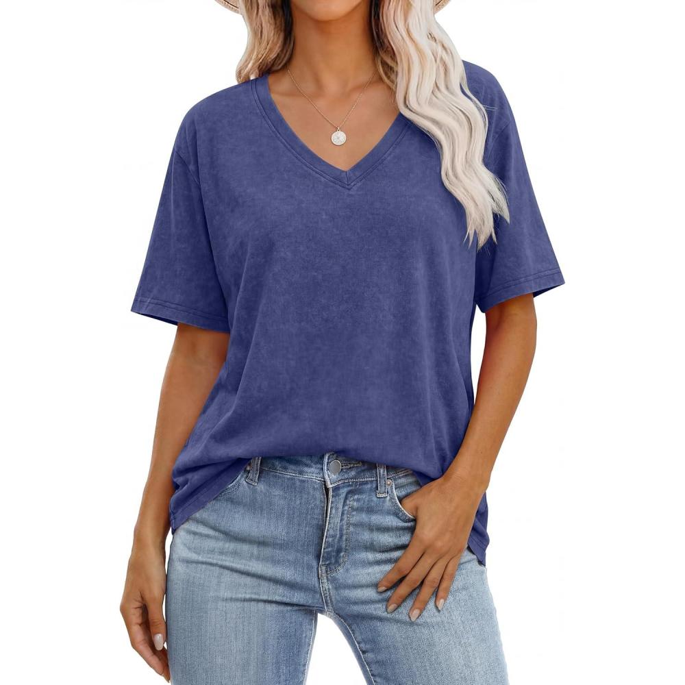imageANRABESS Womens Oversized Acid Washed TShirt Short Sleeve Vintage Casual V Neck Tops 2026 Summer Basic Tee Trendy ClothesDeed Blue