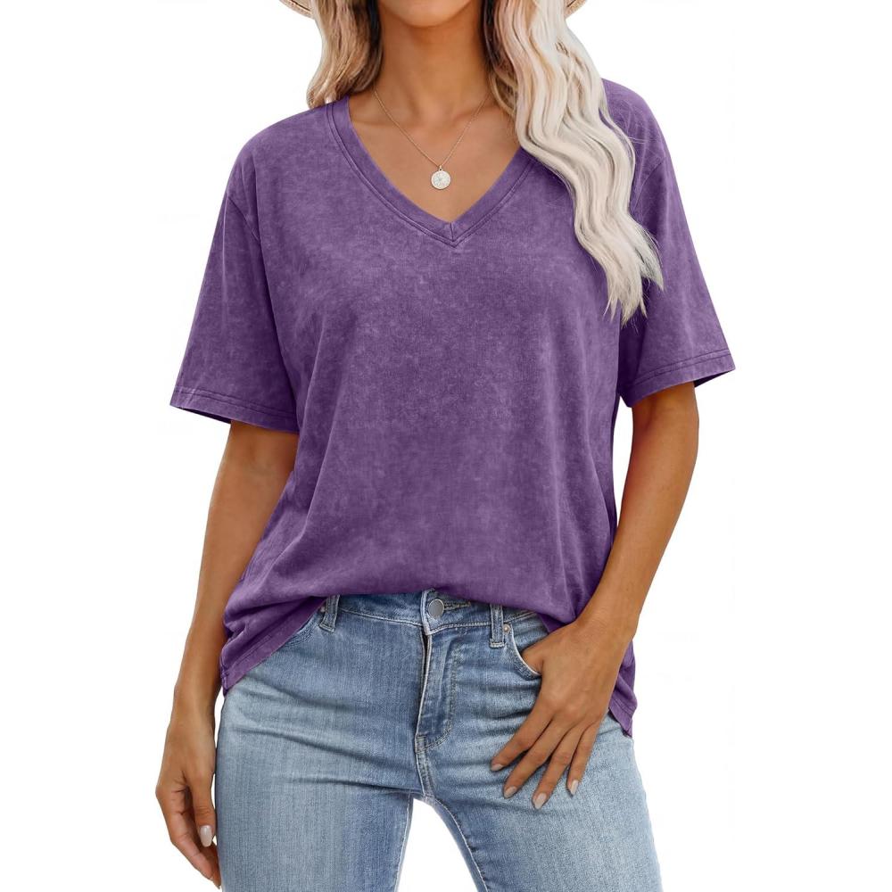 imageANRABESS Womens Oversized Acid Washed TShirt Short Sleeve Vintage Casual V Neck Tops 2026 Summer Basic Tee Trendy ClothesPurple