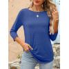 imageANRABESS Women 34 Length Sleeve Tops 2026 Summer Tshirts Boat Neck Tunic Shirt Basic Tee Blouse Fall Travel Outfits ClothesBlue