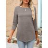 imageANRABESS Women 34 Length Sleeve Tops 2026 Summer Tshirts Boat Neck Tunic Shirt Basic Tee Blouse Fall Travel Outfits ClothesLight Khaki