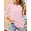 imageANRABESS Women 34 Length Sleeve Tops 2026 Summer Tshirts Boat Neck Tunic Shirt Basic Tee Blouse Fall Travel Outfits ClothesLight Pink