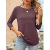 imageANRABESS Women 34 Length Sleeve Tops 2026 Summer Tshirts Boat Neck Tunic Shirt Basic Tee Blouse Fall Travel Outfits ClothesMaroon