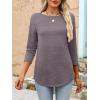 imageANRABESS Women 34 Length Sleeve Tops 2026 Summer Tshirts Boat Neck Tunic Shirt Basic Tee Blouse Fall Travel Outfits ClothesTaupe