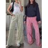 imageANRABESS Womens Palazzo Pants Striped amp Gingham Lounge amp Casual Cute Pajama Pants Wide Leg High Waisted PocketsArmy Green White Plaid