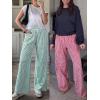 imageANRABESS Womens Palazzo Pants Striped amp Gingham Lounge amp Casual Cute Pajama Pants Wide Leg High Waisted PocketsGreen White Plaid