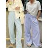 imageANRABESS Womens Palazzo Pants Striped amp Gingham Lounge amp Casual Cute Pajama Pants Wide Leg High Waisted PocketsGreen White Stripe