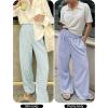 imageANRABESS Womens Palazzo Pants Striped amp Gingham Lounge amp Casual Cute Pajama Pants Wide Leg High Waisted PocketsGreen White Stripe