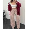 imageANRABESS Womens Palazzo Pants Striped amp Gingham Lounge amp Casual Cute Pajama Pants Wide Leg High Waisted PocketsLight Brown White Plaid