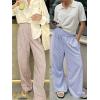 imageANRABESS Womens Palazzo Pants Striped amp Gingham Lounge amp Casual Cute Pajama Pants Wide Leg High Waisted PocketsLight Brown White Stripe