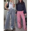 imageANRABESS Womens Palazzo Pants Striped amp Gingham Lounge amp Casual Cute Pajama Pants Wide Leg High Waisted PocketsNavy Blue White Plaid