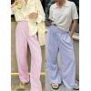 imageANRABESS Womens Palazzo Pants Striped amp Gingham Lounge amp Casual Cute Pajama Pants Wide Leg High Waisted PocketsPink White Stripe