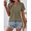 imageANRABESS Womens Short Sleeve Lace Shirt  Trendy Henley V Neck Blouse Versatile Business Casual Office Top for Work amp SummerArmy Green