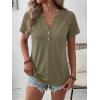 imageANRABESS Womens Short Sleeve Lace Shirt  Trendy Henley V Neck Blouse Versatile Business Casual Office Top for Work amp SummerArmy Green