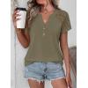 imageANRABESS Womens Short Sleeve Lace Shirt  Trendy Henley V Neck Blouse Versatile Business Casual Office Top for Work amp SummerArmy Green