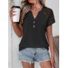 imageANRABESS Womens Short Sleeve Lace Shirt  Trendy Henley V Neck Blouse Versatile Business Casual Office Top for Work amp SummerBlack