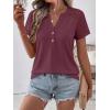 imageANRABESS Womens Short Sleeve Lace Shirt  Trendy Henley V Neck Blouse Versatile Business Casual Office Top for Work amp SummerBurgundy