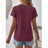 imageANRABESS Womens Short Sleeve Lace Shirt  Trendy Henley V Neck Blouse Versatile Business Casual Office Top for Work amp SummerBurgundy