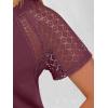 imageANRABESS Womens Short Sleeve Lace Shirt  Trendy Henley V Neck Blouse Versatile Business Casual Office Top for Work amp SummerBurgundy