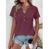 imageANRABESS Womens Short Sleeve Lace Shirt  Trendy Henley V Neck Blouse Versatile Business Casual Office Top for Work amp SummerBurgundy