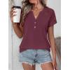 imageANRABESS Womens Short Sleeve Lace Shirt  Trendy Henley V Neck Blouse Versatile Business Casual Office Top for Work amp SummerBurgundy