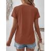 imageANRABESS Womens Short Sleeve Lace Shirt  Trendy Henley V Neck Blouse Versatile Business Casual Office Top for Work amp SummerBurnt Brown