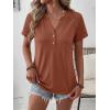 imageANRABESS Womens Short Sleeve Lace Shirt  Trendy Henley V Neck Blouse Versatile Business Casual Office Top for Work amp SummerBurnt Brown
