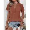 imageANRABESS Womens Short Sleeve Lace Shirt  Trendy Henley V Neck Blouse Versatile Business Casual Office Top for Work amp SummerBurnt Brown