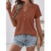 imageANRABESS Womens Short Sleeve Lace Shirt  Trendy Henley V Neck Blouse Versatile Business Casual Office Top for Work amp SummerBurnt Brown