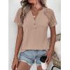 imageANRABESS Womens Short Sleeve Lace Shirt  Trendy Henley V Neck Blouse Versatile Business Casual Office Top for Work amp SummerKhaki