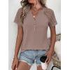 imageANRABESS Womens Short Sleeve Lace Shirt  Trendy Henley V Neck Blouse Versatile Business Casual Office Top for Work amp SummerLight Coffee