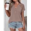 imageANRABESS Womens Short Sleeve Lace Shirt  Trendy Henley V Neck Blouse Versatile Business Casual Office Top for Work amp SummerLight Coffee